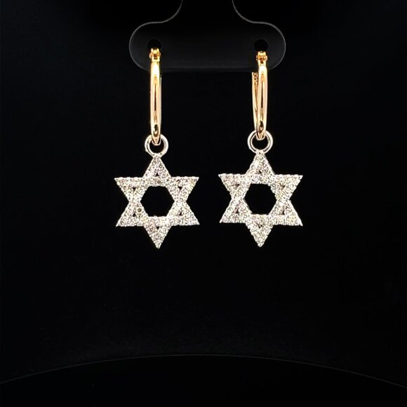 Star of David 14K (or 18k upon request) Gold Diamond Hoop Earrings - Picture 1 of 4